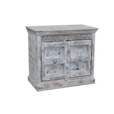 Indian Handmade Solid Wood Old Door Carved Cabinet